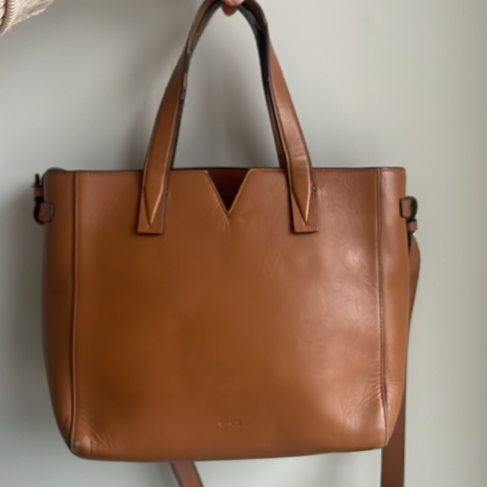 Vince Tan Leather Tote Crossbody Bag